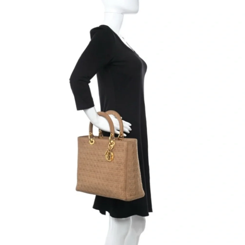 Christian Dior Vintage Lady Dior Large Nylon Cannage Top Handle Bag Purse Tote